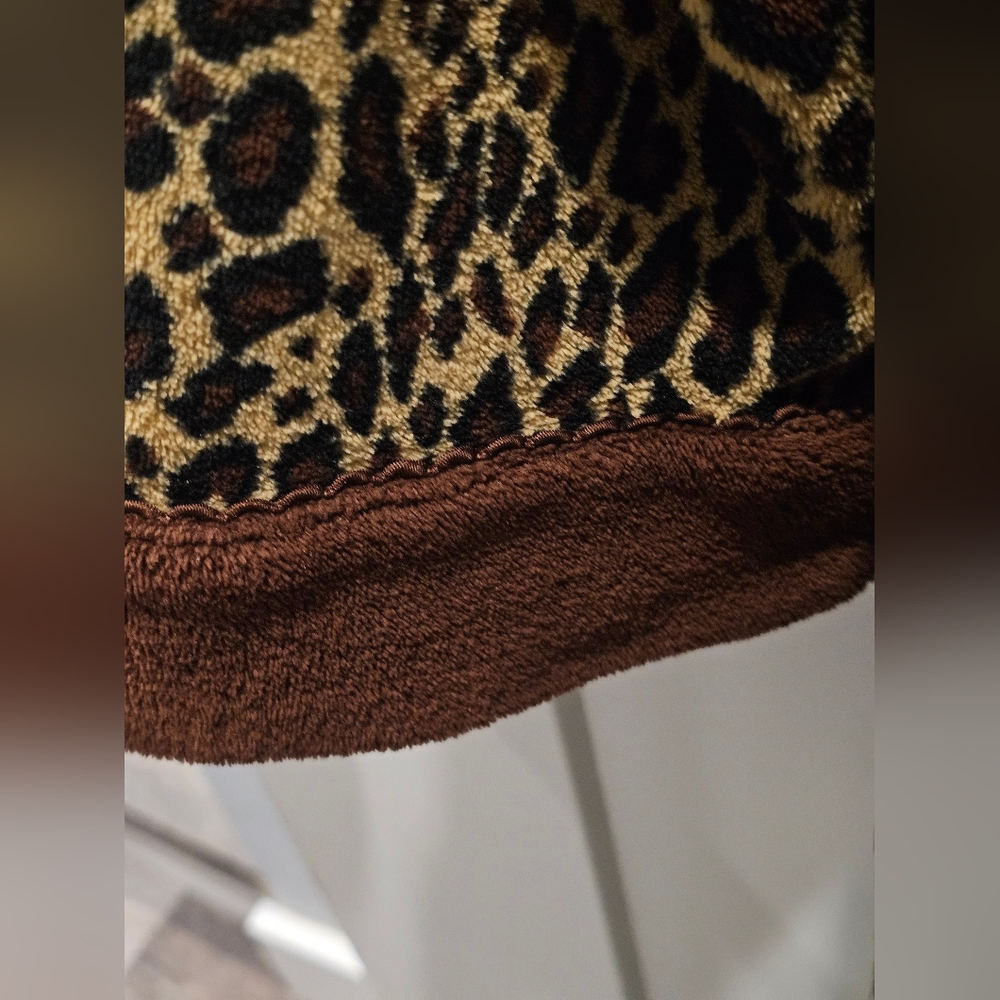 Oscar de la Renta Leopard Print Plush Zip Robe L/XL Long Sleeve Lounge Wear - Picture 4 of 9